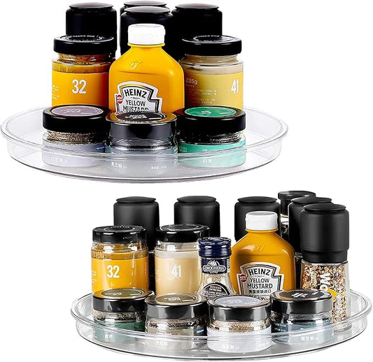vacane 2 Pack Clear Lazy Susan Organizer Turntable for Cabinet Pantry Non-Skid Lazy Susan 9" Cabinet Organizer for Kitchen, Refrigerator Countertop, Bathroom