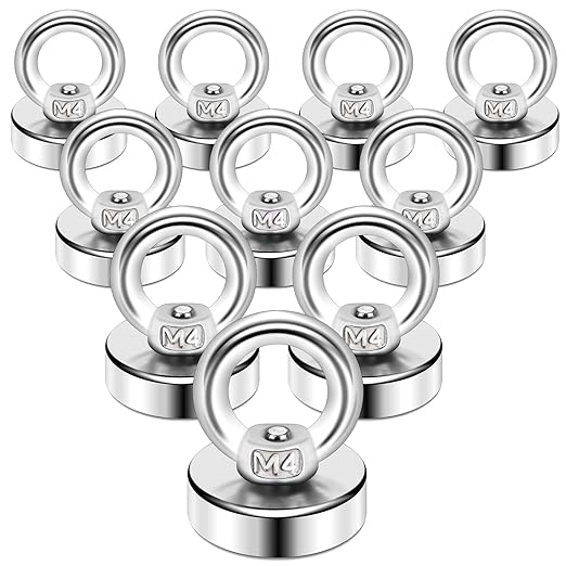 DIYMAG Magnetic Hooks, Heavy Duty Rare Earth Neodymium Magnet Hooks with Countersunk Hole Eyebolt for Home, Kitchen, Workplace, Office and Garage, Pack of 10