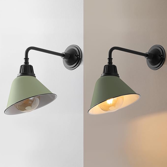 JONATHAN Y JYL7612I Croydon 9.63" 1-Light Farmhouse Industrial Indoor/Outdoor Iron LED Gooseneck Arm Outdoor Sconce for Entryway Lobby Kitchen Bathroom Bedroom Living Room Hallway, Matte Olive Green