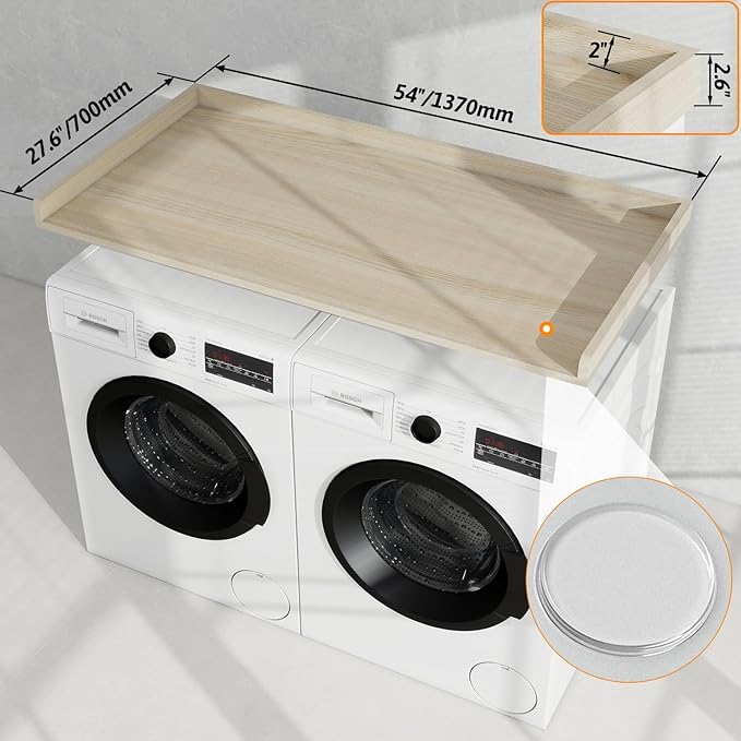Washer Dryer Countertop, 54" Width * 27.4” Depth Washer and Dryer Covers for The Top for Laundry Room Organization, Washer and Dryer Countertop Shelves, Oak