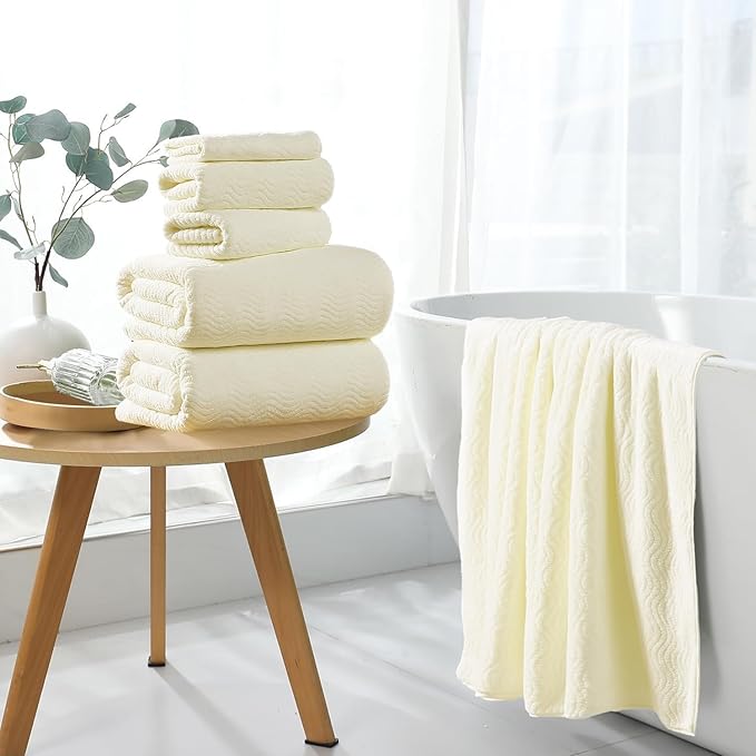 8 Piece Bath Towel Set — 2 Oversized Large Bath Sheet,2 Hand Towels,4 Washcloths — Ultra Soft Cozy Bath Towel Set for Bathroom Hotel Gym Spa,Highly Absorbent Quick Dry Bathroom Towel Collections,Cream