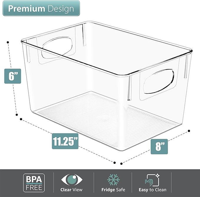 Sorbus Large Clear Plastic Storage Bins for Shelves, Clothes, with Handle - Clear Storage Bins, Drawer, Shelf, Closet, Pantry, Fridge, Freezer Organizer Bins, Closet Organizers and Storage (4 pack)