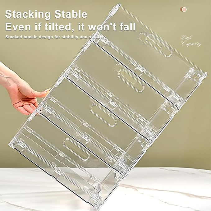 2-Pack Foldable Plastic Baskets, Stackable Storage Baskets with Handles for Organizing and Storage, Foldable Crate for Office, Home, Bedroom, Outdoor (8.07"x 6.1" x 3.74")
