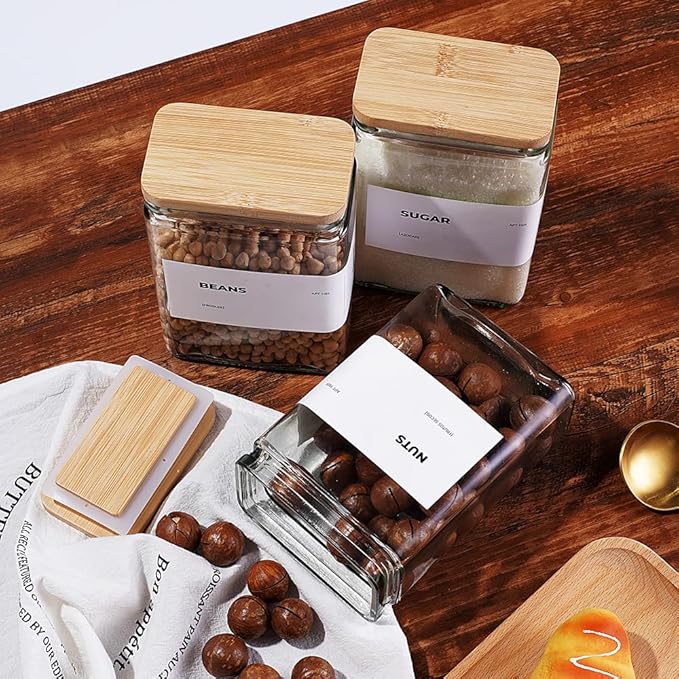 APT 1101 27 oz Glass Storage Jars with Bamboo Lid, set of 6, glass canisters with airtight lids, Clear jars with lids for Cookie, Candy, Tea, Coffee Bean and Rice (White)