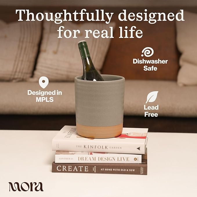 Mora Ceramic Kitchen Utensil Holder - Wooden Spoon & Spatula Crock for Countertop, Modern Farmhouse Home Decor, Extra Large 7.3" Cooking Organizer for Stove Top and Counter - Heavy & Sturdy - Thyme