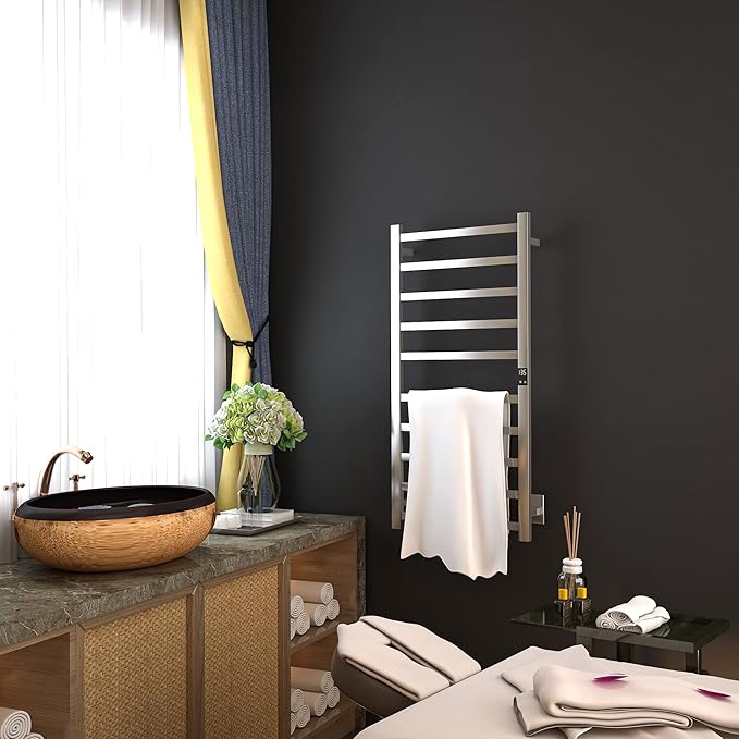 Smart Wireless Electric Towel Warmer | Blade Thin 10 Bar Design | Hardwired & Plug-in | Alexa & Google Home Compatible | Brushed Finish
