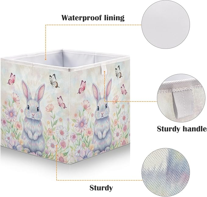 Bolaz Happy Easter Day Bunny Eggs Spring Flowers05 Closet Organizers Storage Cubes Storage Bins Shelf Baskets Containers for Home Room Office,Square