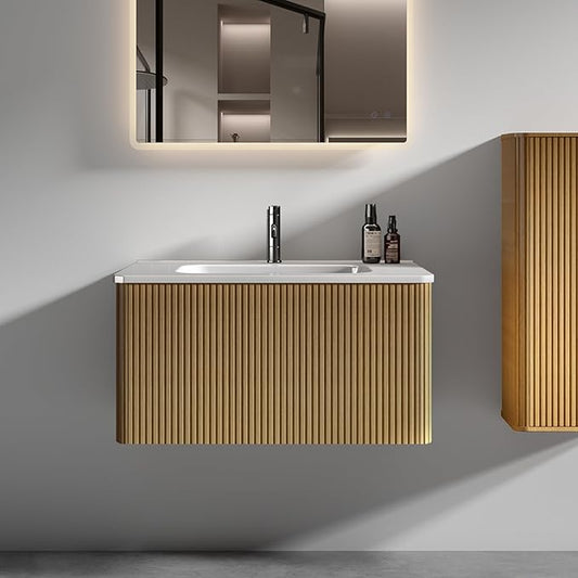 Bathroom Vanity with Sink,Large Storage Wall Mounted Floating Bathroom Vanity with Overflow for Modern Bathroom, One-Piece Sink Basin Minimalist Bathroom Sink Cabinet