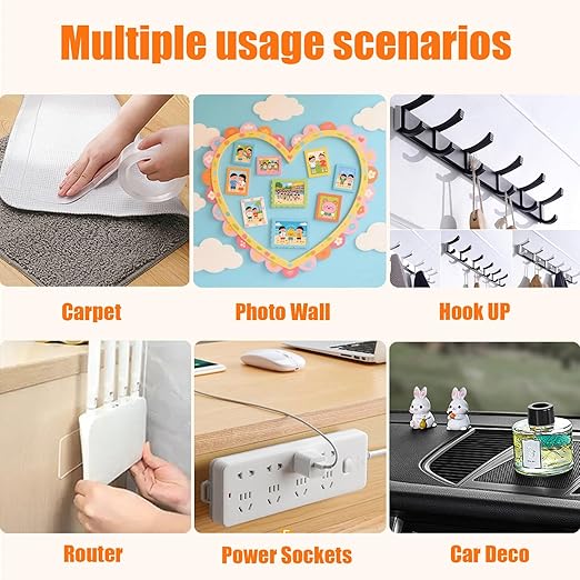 Heavy Duty Double Sided Tape, Strong Nano Tape Double Stick Mounting Tape, Clear Removable No Trace Adhesive Tape for Home, Office, Car, Outdoor Use, Picture Hanging, Poster, Rug, Object Fixing Strips