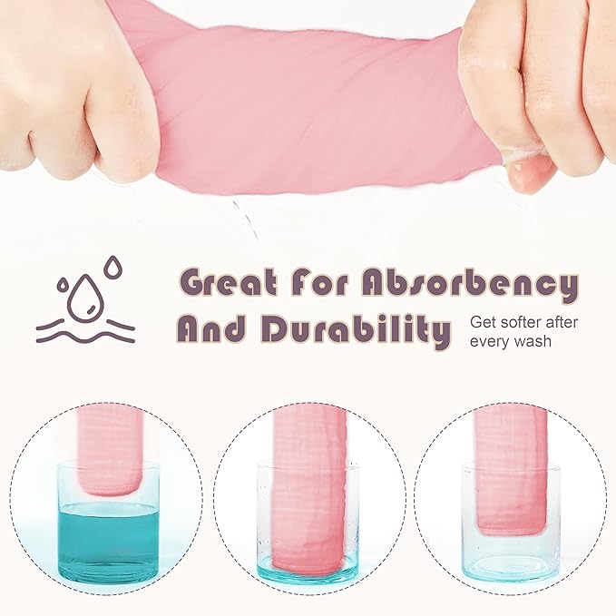 Muslin Burp Cloths Large 100% Cotton Hand Washcloths for Boys & Girls, Baby Essentials Extra Absorbent and Soft Burping Rags for Newborn Registry (Pink, 12-Pack, 20" X10")
