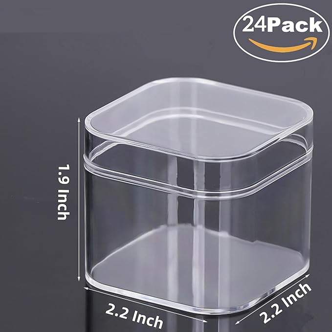 KissYou Acrylic Gift Box with Lid Clear Box Plastic Square Cube 24 Packs Candy Boxes Jewelry Storage Contanier Easter Decorative Boxes