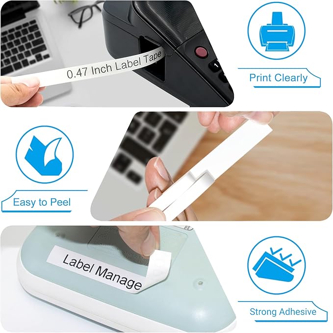 TZe-231 12mm 0.47 Laminated White Tape TZe Compatible with Brother P Touch Label Tape 12mm Label Maker Tape TZe231 Black on White for Brother PT-H110 PTD210 D220 D400 D460 D600 10 Packs