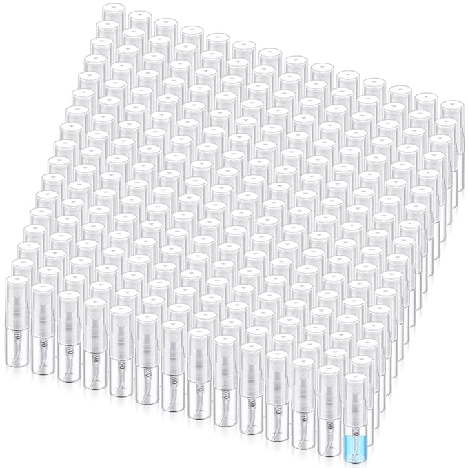 Zhehao 400 Pcs Mini Spray Bottles 2 ml Clear Glass Perfume Bottles Refillable Fine Mist Perfume Atomizer Portable Empty Sample Containers for Cleaning, Essential Oils, Travel(Clear Cap)
