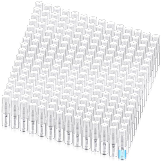 Zhehao 50 Pcs Mini Spray Bottles 2 ml Clear Glass Perfume Bottles Refillable Fine Mist Perfume Atomizer Portable Empty Sample Containers for Cleaning, Essential Oils, Travel (Clear Cap)