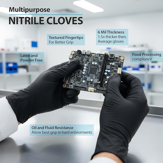 Black Nitrile Gloves HEAVY DUTY 6 mil Disposable Chemical Resistant Latex & Powder Free,Food, Mechanic,Cleaning Gloves