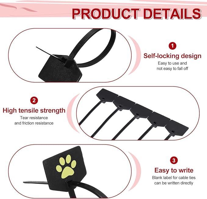 MECCANIXITY 100Pcs 6 Inch Waterproof Shipping Tags 0.16" Nylon Writable Hanging Tag Self Locking Labels Zip Tie Wraps for Indoor and Outdoor, Black