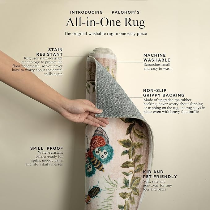 Machine Washable Rugs for Living Room: 6x9 Area Rugs Bedroom Rug Stain Resistant Non Slip Low Pile Soft Lightweight Carpet for Kitchen Dining Room Nursery Kids Room Home Office Farmhouse