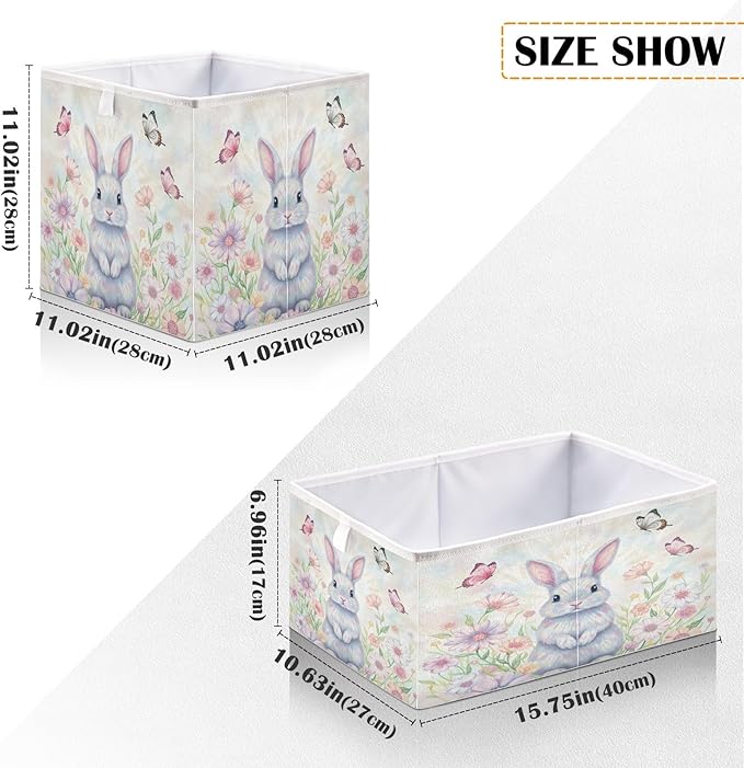 Bolaz Happy Easter Day Bunny Eggs Spring Flowers05 Closet Organizers Storage Cubes Storage Bins Shelf Baskets Containers for Home Room Office,Rectangle