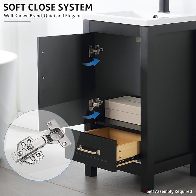 eclife 24" Bathroom Vanities with Sink Combo, Modern Thickened Wood Bathroom Storage Cabinet w/Undermount Sink, Matte Black Faucet Drain, Painted Surface, Black