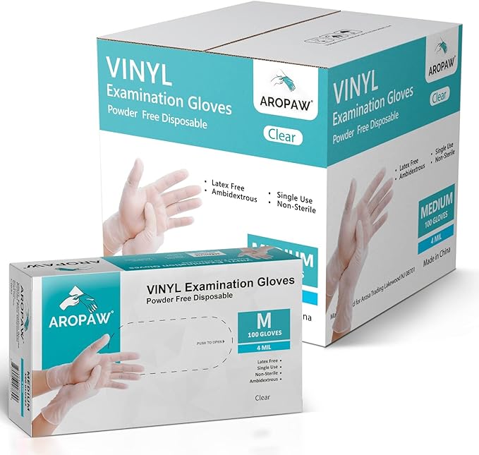 Vinyl Gloves Case Strong 4 MIL Latex Free Powder Free 10 Boxes — 1000 Gloves