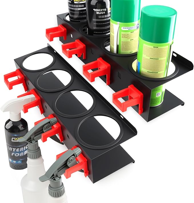 Spray Bottle Holder Wall Mounted, 2-Pack Heavy-Duty Carbon Steel Aerosol Paint Organizer Rack, Spray Aerosol Can Holder, Space Saving Holder for Garage, Workshop, Car Detailing Tools & Shed