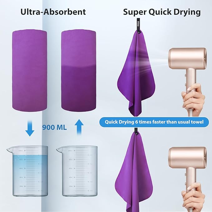 Microfiber Travel Sports Towel-Quick Dry Towel, Soft Lightweight Microfiber Camping Towel Absorbent Compact Travel Towel for Camping Gym Beach Yoga Swimming Backpacking (S:16''x32'',2Pcs-Purple)