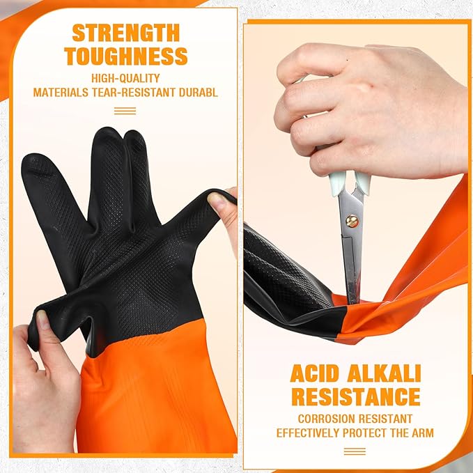 12 Pairs Chemical Resistant Latex Gloves Reusable Heavy Duty Rubber Industrial Gloves, Resist Acid, Oil, Alkali