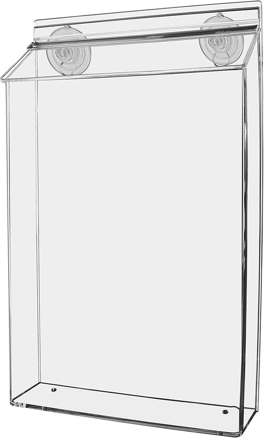 Marketing Holders Suction Cup Outdoor Literature Holder 8.5" W x 11" H Window Mount Real Estate Inspector Real Estate Agent Builders Restaurants Store Menu Pamphlets Display Bin for Business