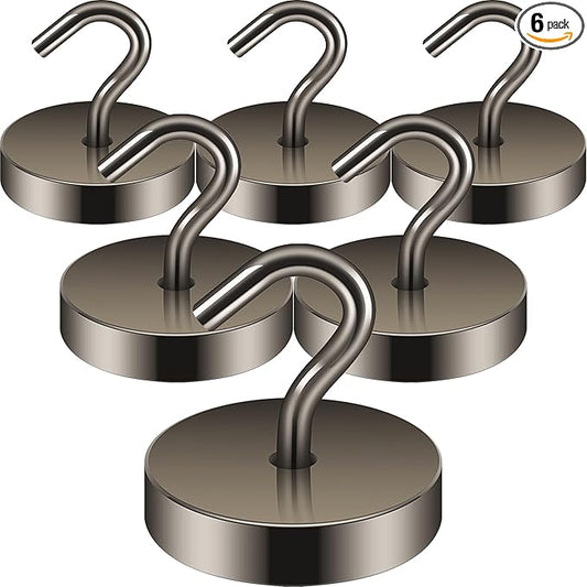 Neosmuk Magnetic Hooks Heavy Duty,100lb Super Strong Magnet with Hooks for Cruise Cabins, Large Metal Hooks for Hanging on Fridge,Extra Strong Magnet Hanger for Ship Walls, 6 Pack,Grey