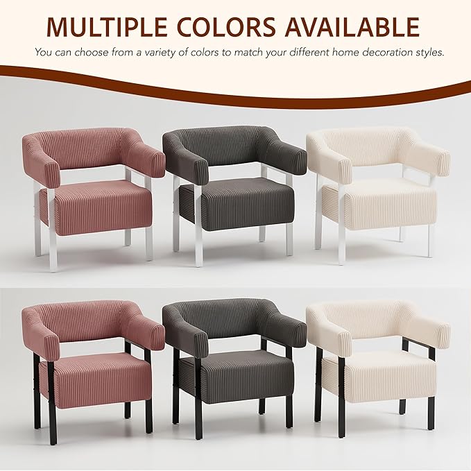 Premium White Corduroy Accent Chair - High-Back Upholstered Armchair with White Legs