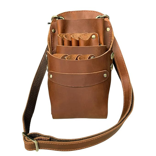 Scissor Pouch Belt, Cowhide Leather Salon Barber Hairdressing Scissor Holster Hair Stylist Shears Holder Tools Waist Bag with Adjustable Strap for Combs, Hair Clips
