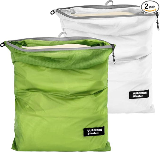 Veki 2 Pack Travel Laundry Bag, Waterproof Dirty Clothes Bags with Handles, Washable Wet Dry Bag, Essential Storage Organizer for Camping, Gym, Swimsuit, Suitcase, College Dorm (White&Green, Large)