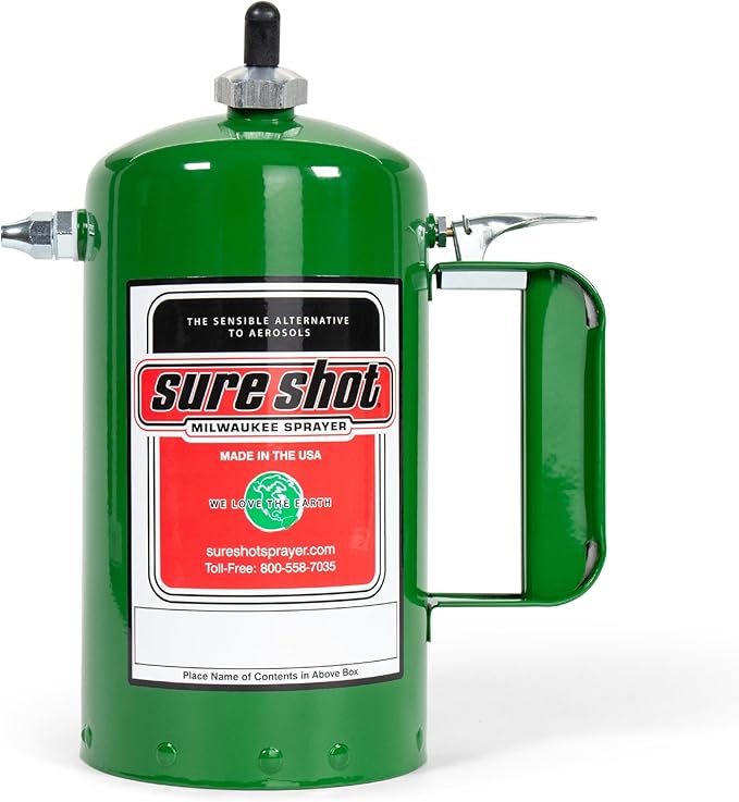 SURE SHOT A1000G 1-Quart Non Aerosol Sprayer - Refillable Pressurized Sprayer Can for Oil, Solvent, Degreasers, Lubricants - Rechargeable Steel Canister with Brass Nozzles - Made in The USA - 32oz.