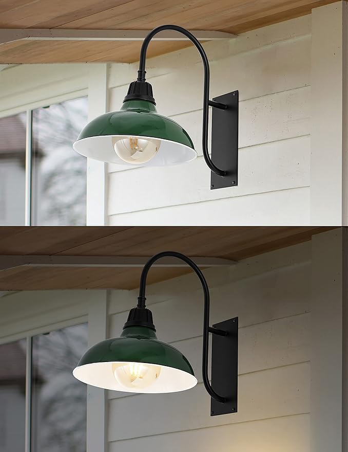JONATHAN Y JYL7614F Stanley 12.25" 1-Light Farmhouse Industrial Indoor/Outdoor Iron LED Gooseneck Arm Outdoor Sconce Metal Bowl Shade Vintage Cottage Rustic Porch Patio Yard Barn, Green