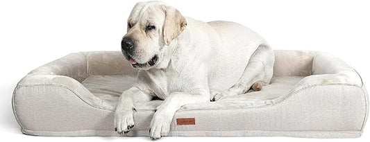 Orthopedic Dog Beds for Extra Large Dogs, Waterproof Cooling Gel Memory Foam XL Pet Bed with Sides, Non-Slip Bottom and Egg-Crate Foam with Washable Removable Cover,42.0" LX30.0 WX9.0 Th Beige