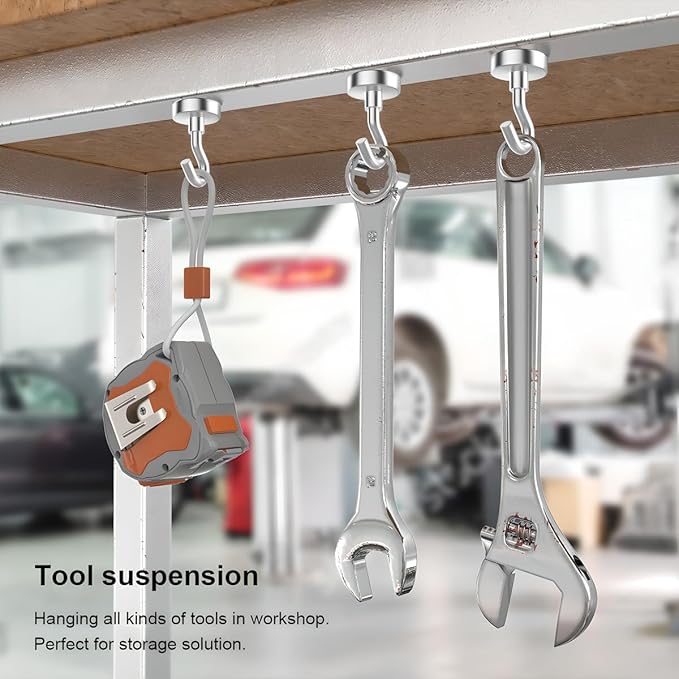 Magnetic Hooks Heavy Duty, 80 lbs Strong Hooks for Hanging, Magnet with Hook for Cruise, Grill, Fridge, Pack of 12, Silver