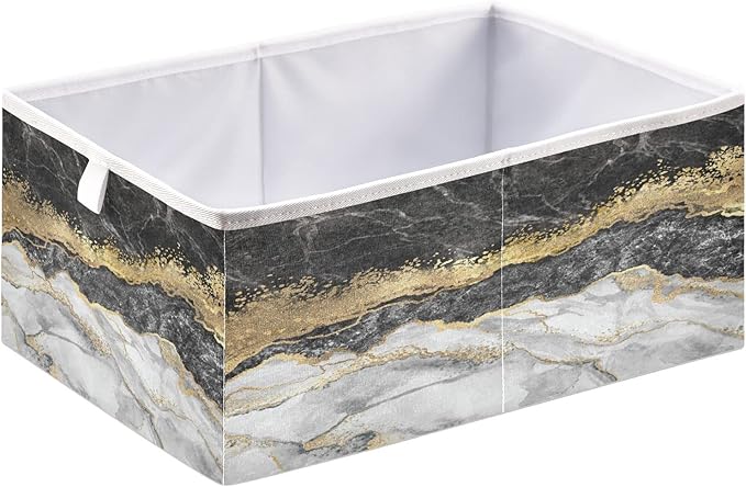 Bolaz Gold Black Marble Closet Organizers Storage Cubes Storage Bins Shelf Baskets Containers for Home Kids Room Toys Office,Square