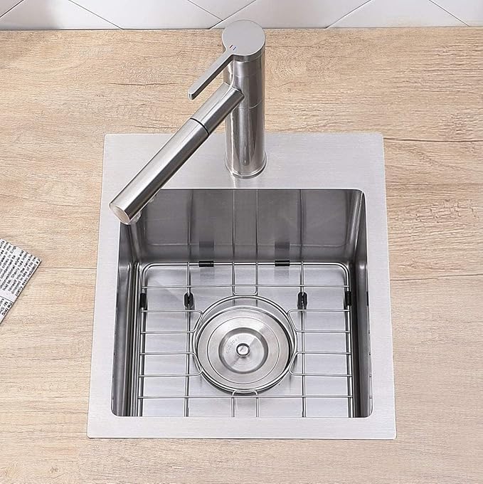 15 x 17 Inch Drop in Bar Sink, Single Bowl Topmount Small Kitchen Sink, 304 Stainless Steel Bar or Prep Sinks, Brushed Nickel