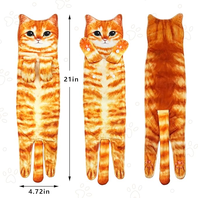 PAT JUUMG Funny Cat Hand Towels for Bathroom Kitchen Decor, Cute Decorative Hanging Face Towels, Super Absorbent Soft, Housewarming Gift, Cat Lovers Gifts for Women (2 Pack)