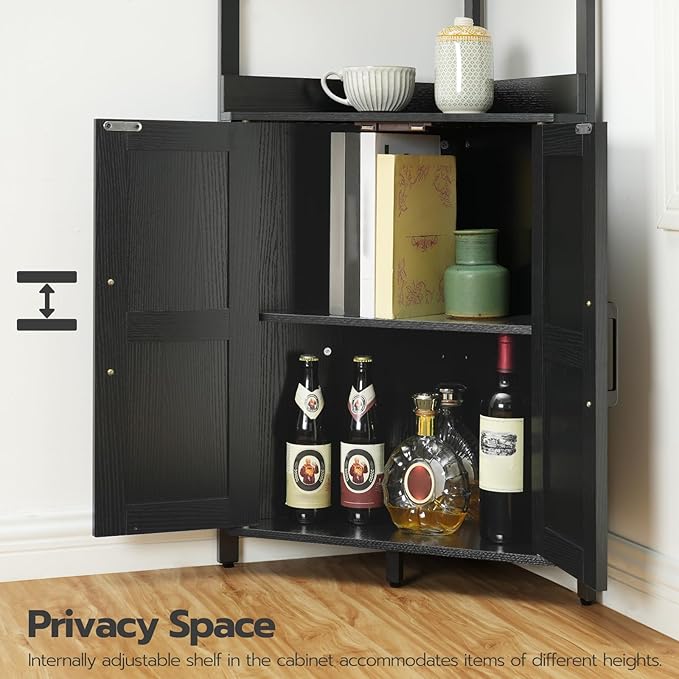 HOOBRO Corner Shelf With Storage, Tall Cabinet, 5-Tier Bookshelf Stand With Protective Fence for Living Room, Black BB78CJ01