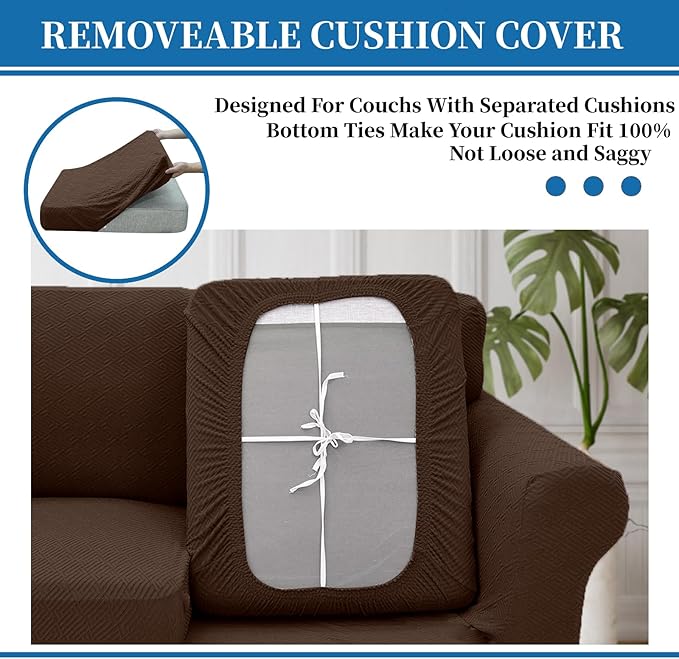 XINEAGE 2025 New 3 Pieces Couch Covers for 2 Extra Large Cushion Sofa Super Stretch Sofa Cover for 2 Large Seat Cushion Universal Loveseat Slip Cover for Living Room (Coffee), 71"-91"(2 Cushions)
