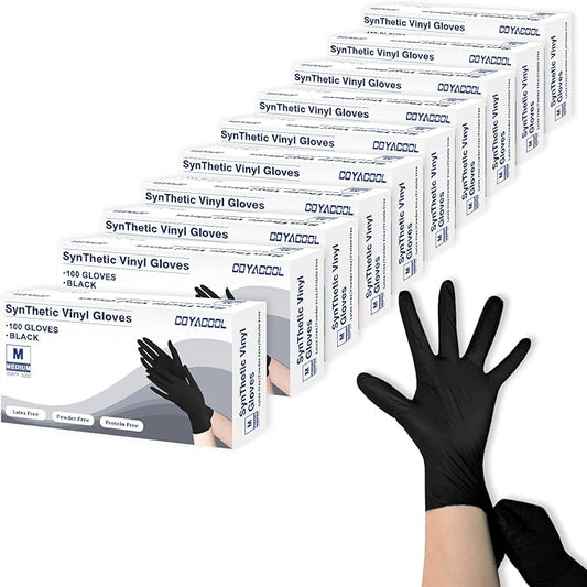 Disposable Gloves Medium, Nitrile and Vinyl Blend Latex Free Gloves, 4 Mil,1000 Pc. Food Grade Glove for Cleaning, Food Prep, Hair Dye, Tattoo, Black