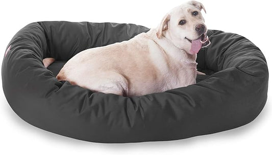 Majestic Pet 52 Inch Bagel Calming Dog Bed Washable – Cozy Soft Round Dog Bed with Spine Support for Dogs to Rest Their Head - Fluffy Donut Puppy Mat 52x35x11 (Inch) X-Large – Gray