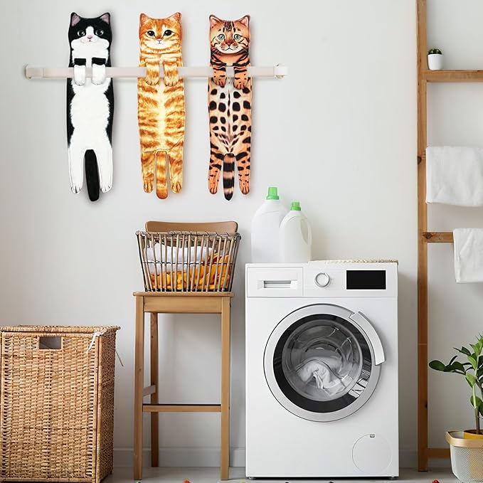 PAT JUUMG Funny Cat Hand Towels for Bathroom Kitchen Decor Towel,Cute Decorative Hanging Face Towels,Super Absorbent Soft, Housewarming Gift,Cat Lovers Gifts for Women (Tuxedo Cat)