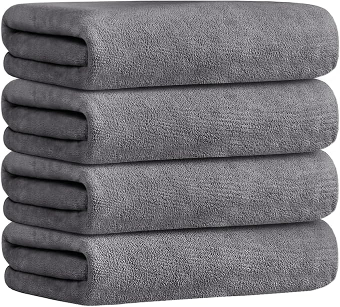 Bath Towels Set 4 Pack (30" x 60") - Large, Soft, Absorbent, Quick Dry Microfiber Towel for Hair Wrap, Fitness, Sports, Yoga, Swim, Pool, Grey