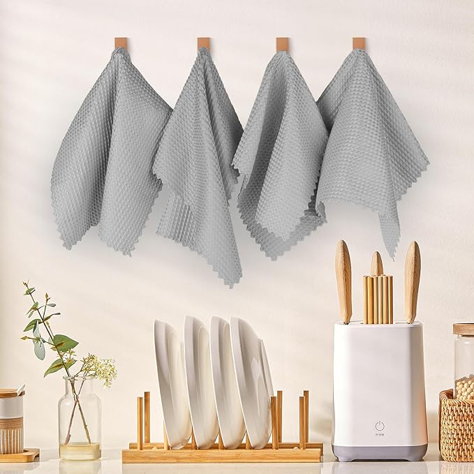 AIDEA Kitchen Towels-12PK, Microfiber Cleaning Cloth for Glass, Lint Free Cloth Polishing Cleaning Rags, Window Wipes, Grey Towels Dishcloths, Microfiber Towels for Car Detailing, Kitchen, Home-11×11"