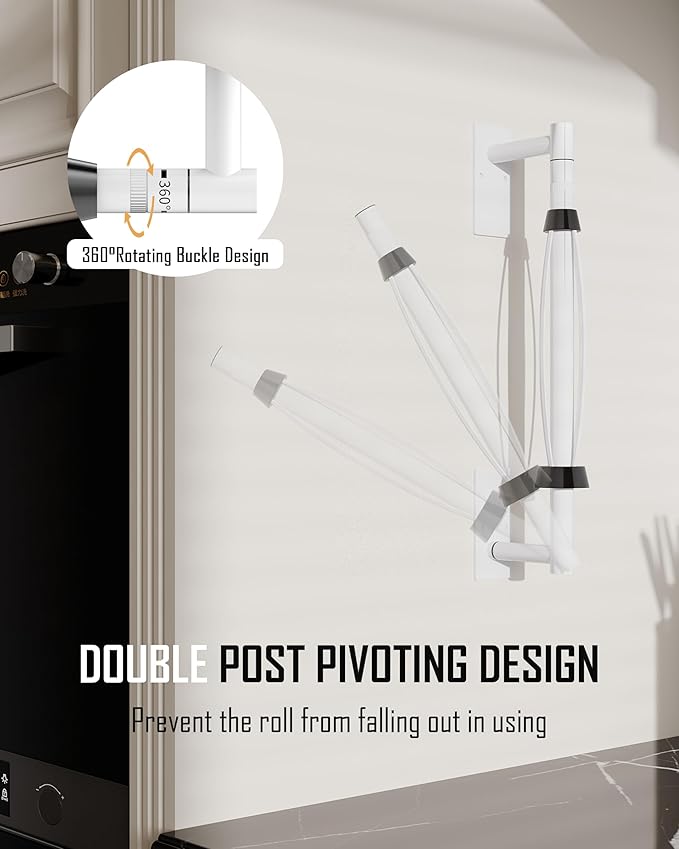 Paper Towel Holder Under Cabinet, Single Hand Operable Roll Holder with Damping Effect,No Drilling or Wall Mounted SUS304 Stainless Steel for Kitchen Bathroom Commercial(White)