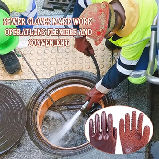 3 Pairs Heavy Duty Sewer Gloves | PVC Coated Abrasion Resistant Work Gloves for Drain Cleaning & Plumbing | Oil & Chemical Resistant, Non-Slip Grip