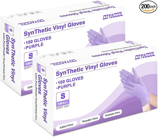 Disposable Gloves Small, Nitrile and Vinyl Blend Material Gloves, Latex Free 4 Mil 200 Pc Food Grade Glove for Cleaning, Food Prep, Hair Dye, Tattoo, Purple