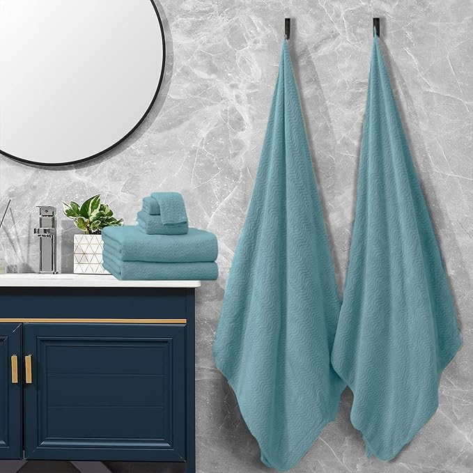 Turquoise Bath Towels Set of 4, Oversized Towels Large 35x70 Inch Shower Bathroom Towels Highly Absorbent Quick Dry Towel Textured Soft Bath Sheet Towels Set for Bathroom Hotel SPA Fitness Camping